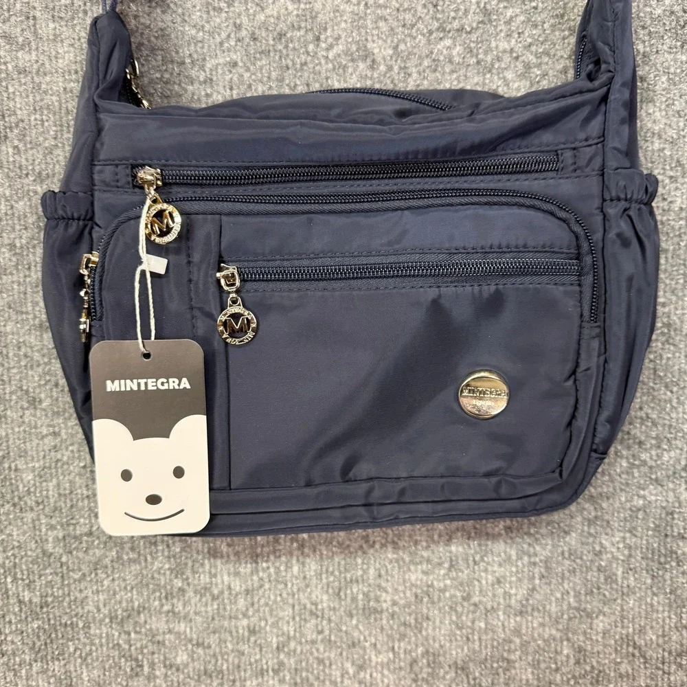 Mintegra Crossbody Bag Women Medium Navy Blue Nylon Multi-Pocket Travel NWT